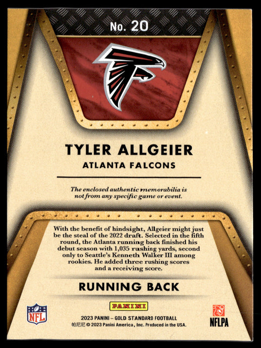 2023 Panini Gold Standard #20 Tyler Allgeier Gold Mine Rose Gold #/24