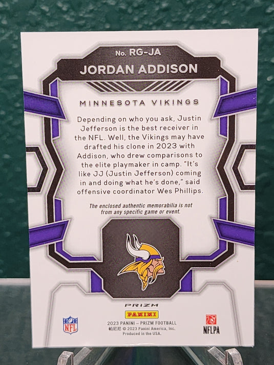 2023 Panini Prizm #RG-JA Jordan Addison Rookie Gear Cool Patch