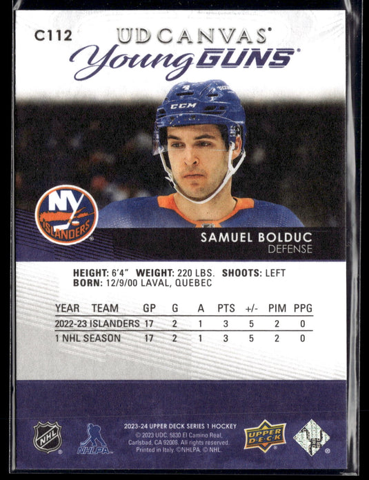 2023-24 Upper Deck #C112 Samuel Bolduc UD Canvas