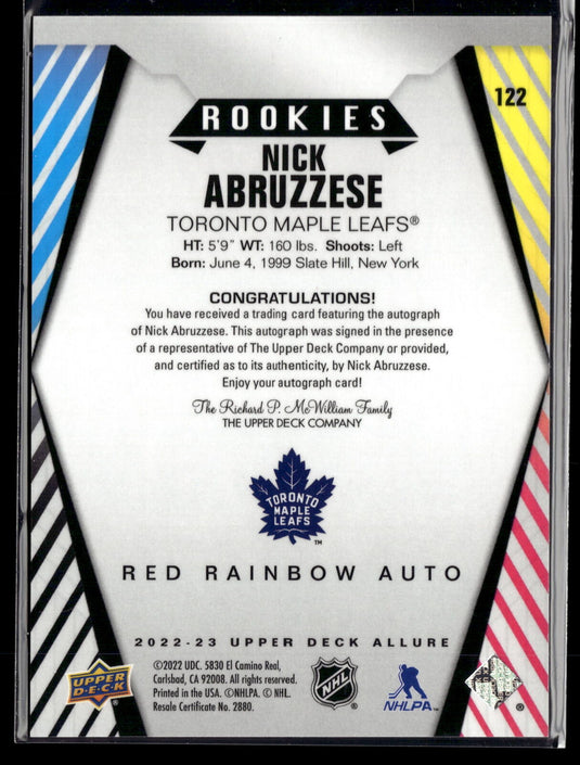 2022-23 Upper Deck Allure #122 Nick Abruzzese Autographs Red Rainbow