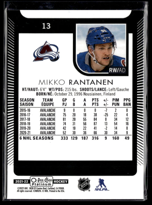 2021-22 O-Pee-Chee Platinum #13 Mikko Rantanen