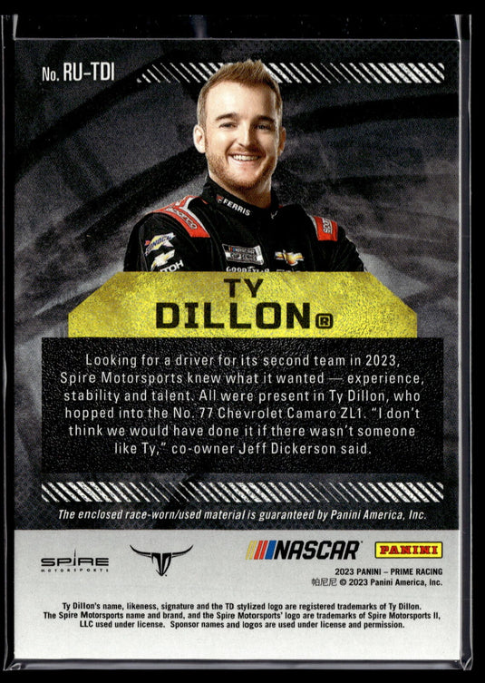 2023 Panini Prime #RU-TDI Ty Dillon Race Used Firesuits #/99