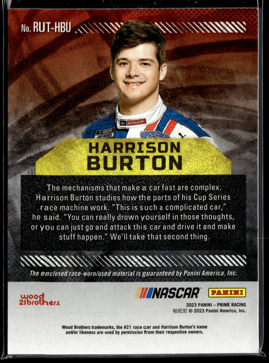 2023 Panini Prime #RUT-HBU Harrison Burton Race Used Trios Sheet Metal #/99