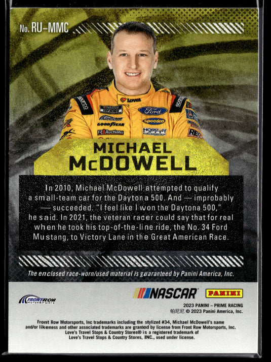 2023 Panini Prime #RU-MMC Michael McDowell Race Used Tires #/99