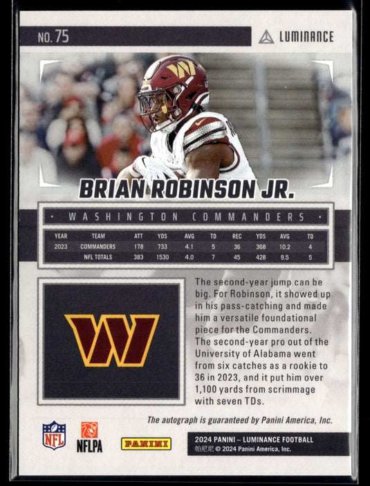 2024 Panini Luminance #75 Brian Robinson Jr. Luminance Autographs Blue #/50