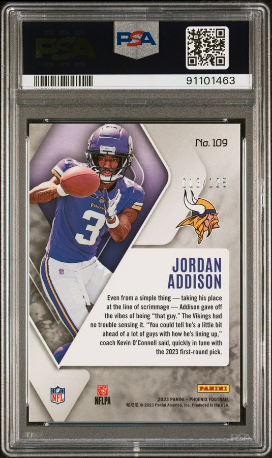 2023 Panini Phoenix #109 Jordan Addison Purple Seismic /125 PSA 10