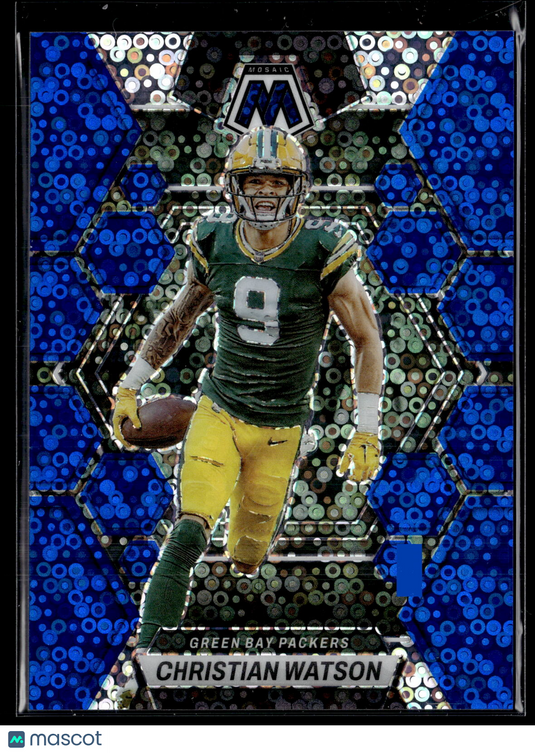 2023 Panini Mosaic #86 Christian Watson Blue No Huddle Mosaic #/75