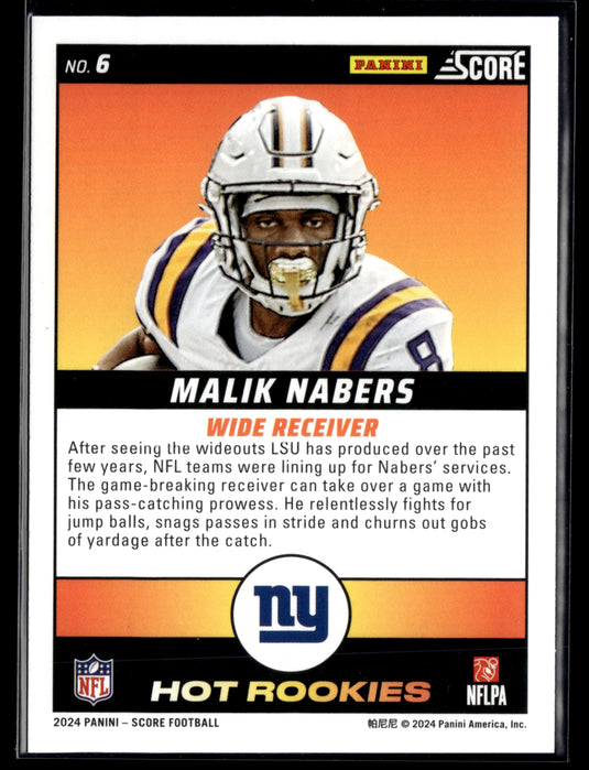 2024 Score #6 Malik Nabers Hot Rookies