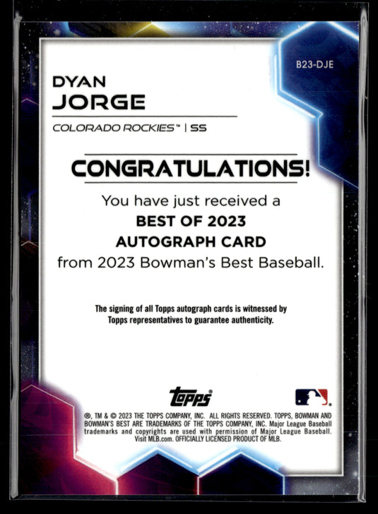 2023 Bowman's Best #B23-DJE Dyan Jorge Best of 2023 Autographs