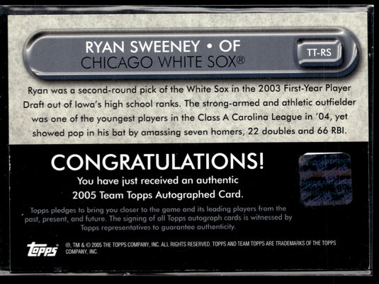 2005 Topps #TT-RS Ryan Sweeney Team Topps Autographs