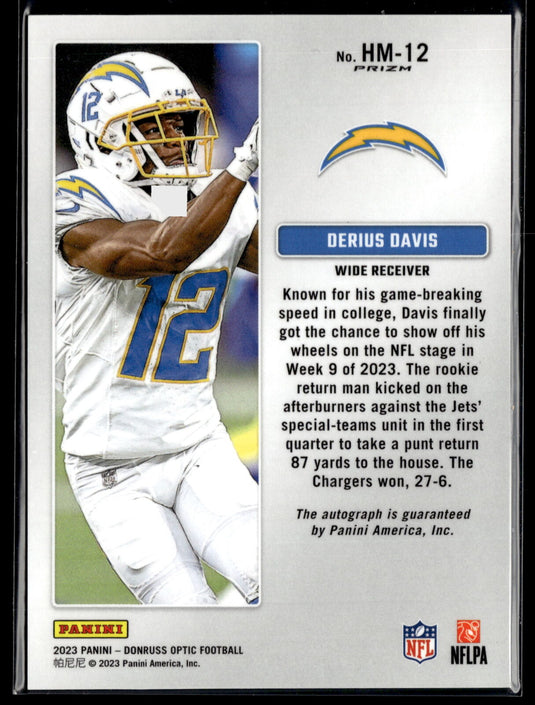 2023 Donruss Optic #HM-12 Derius Davis Hash Marks