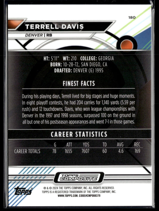 2023 Topps Composite #180 Terrell Davis Finest Blue Refractor #/199