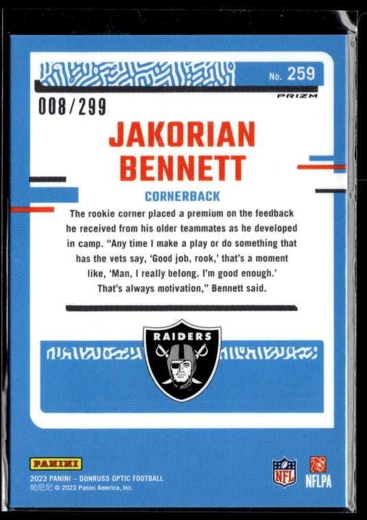 2023 Donruss Optic #259 Jakorian Bennett Aqua /299