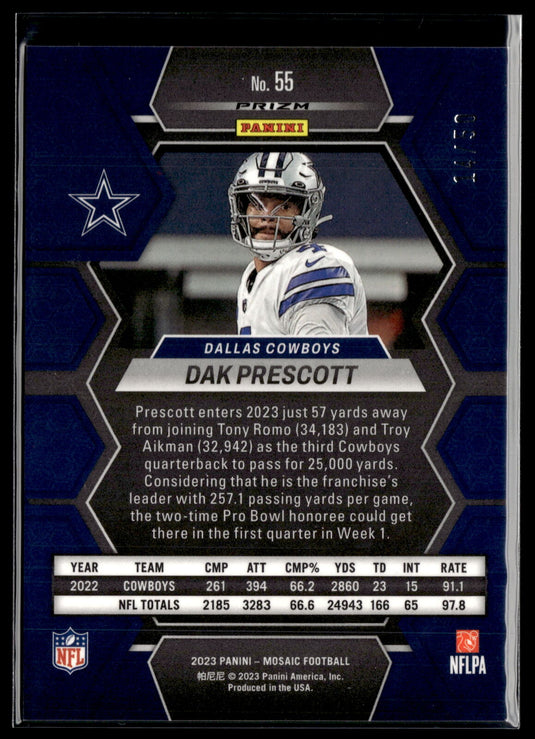 2023 Panini Mosaic #55 Dak Prescott Purple No Huddle Mosaic #/50