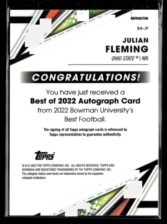 2022 Bowmans Best Univ #BA-JF Julian Fleming Best of 2022 Autographs Refractor