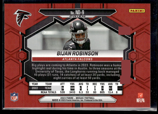 2023 Panini Mosaic #ND-9 Bijan Robinson Silver No Huddle Mosaic