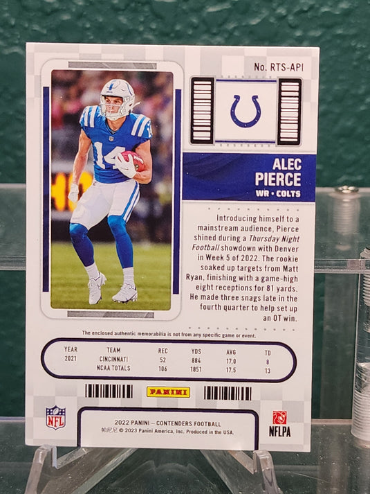 2022 Panini Contenders #RTS-API Alec Pierce Rookie Ticket Swatches