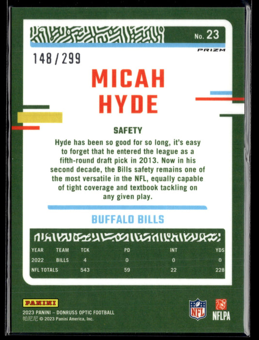 2023 Donruss Optic #23 Micah Hyde Aqua