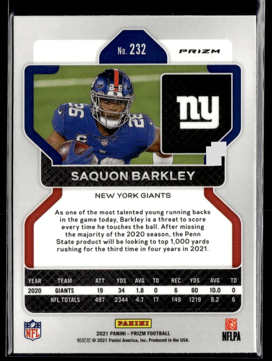 2021 Panini Prizm #232 Saquon Barkley Red White and Blue