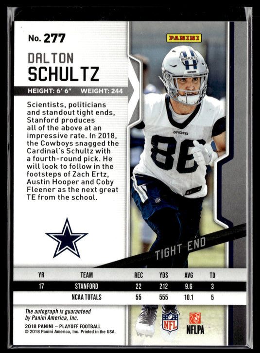 2018 Panini Playoff #277 Dalton Schultz Rookie Autograph Variations #/50