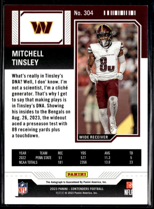 2023 Panini Contenders #304 Mitchell Tinsley