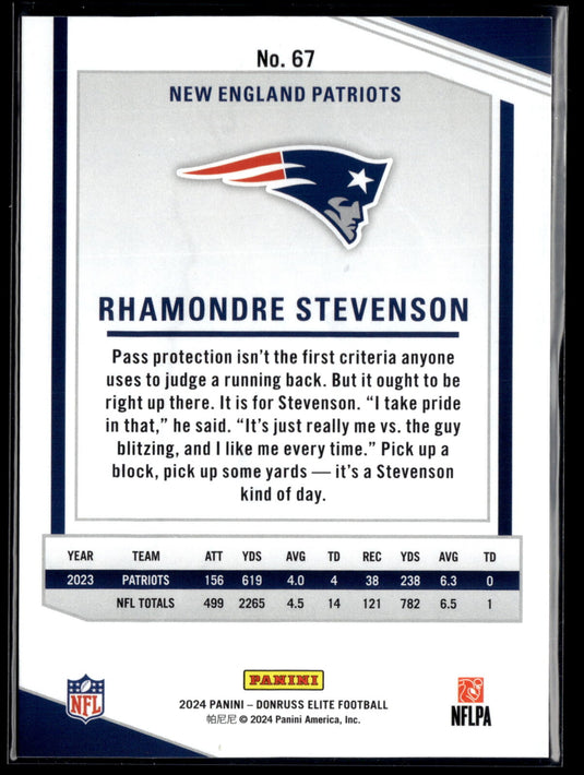 2024 Donruss Elite #67 Rhamondre Stevenson Blue #/99