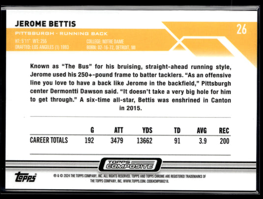 2023 Topps Composite #26 Jerome Bettis Topps Chrome Magenta Refractor #/399