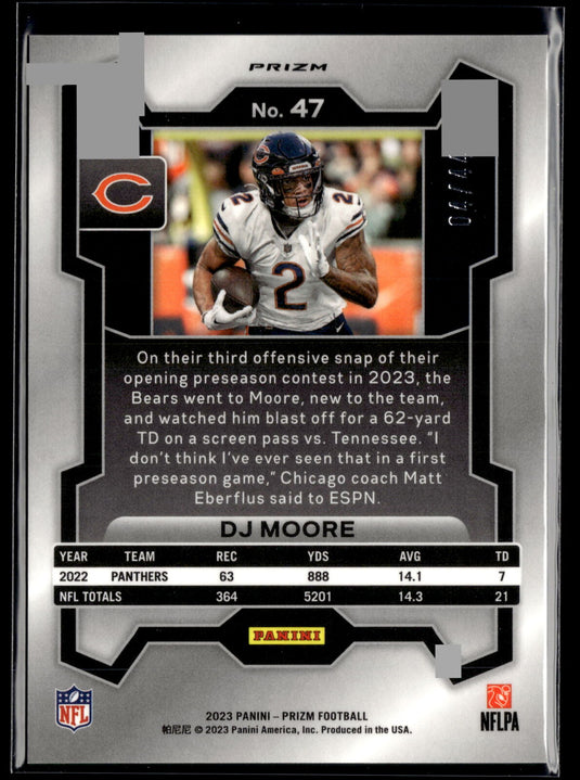 2023 Panini Prizm #47 DJ Moore Red and Yellow #/44