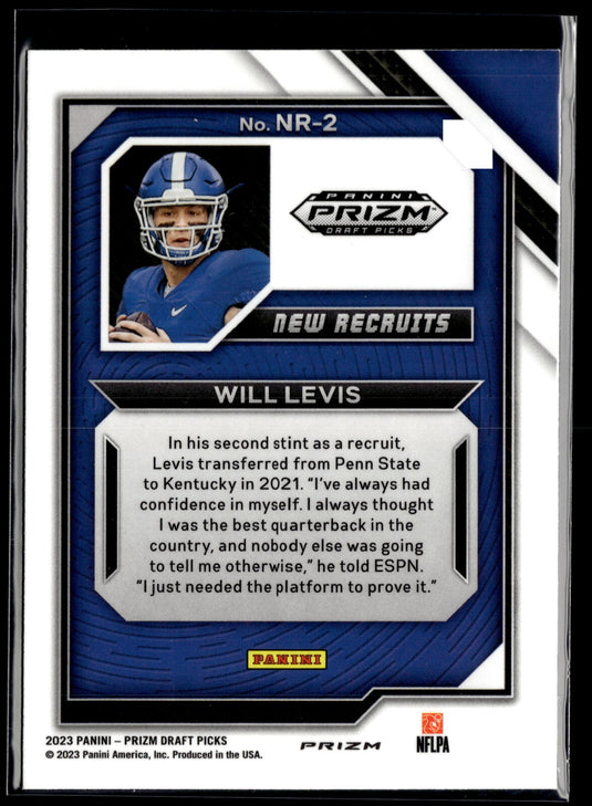 2023 Panini Prizm Draft Picks #NR-2 Will Levis New Recruits Gold Ice