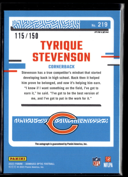 2023 Donruss Optic #219 Tyrique Stevenson Rated Rookies Autographs Holo #/150