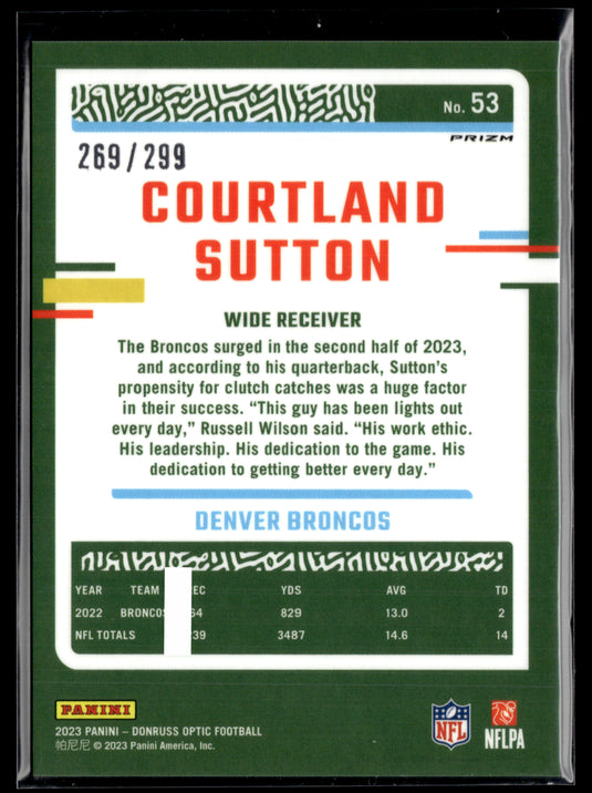 2023 Donruss Optic #53 Courtland Sutton Aqua