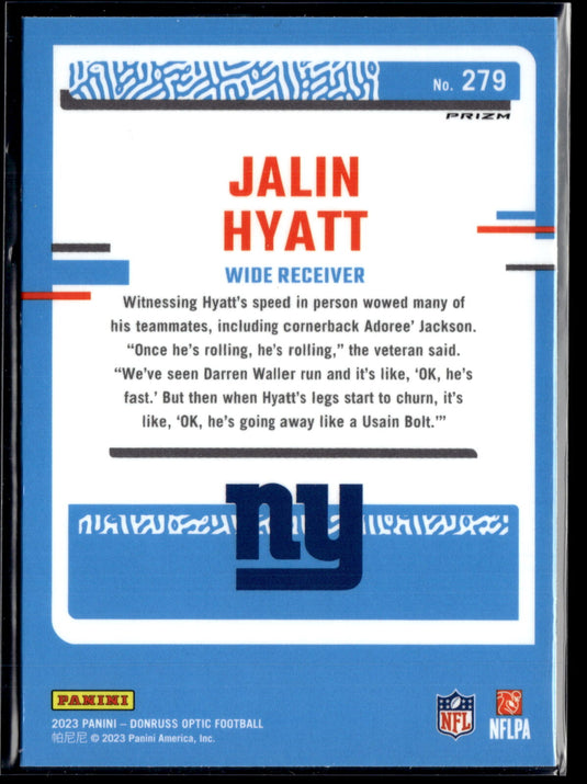 2023 Donruss Optic #279 Jalin Hyatt Blue Hyper