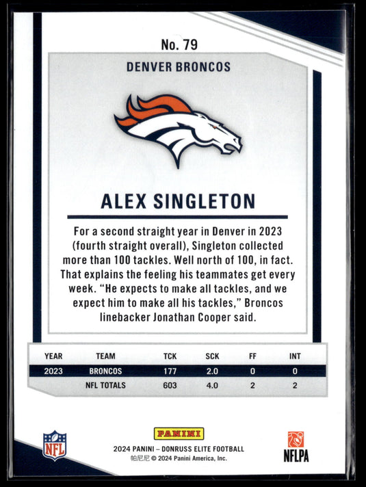 2024 Donruss Elite #79 Alex Singleton Status #/49