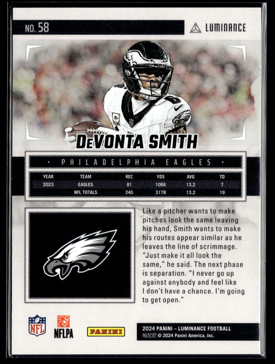 2024 Panini Luminance #58 DeVonta Smith Gold #/299