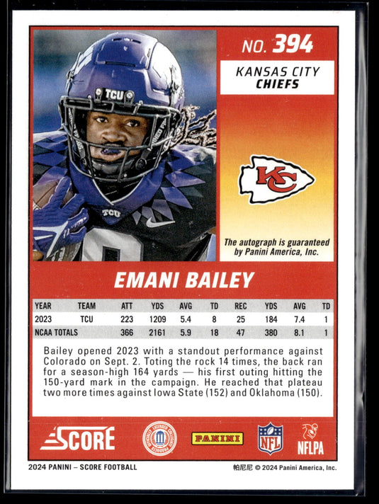 2024 Score #394 Emani Bailey Rookie Signatures