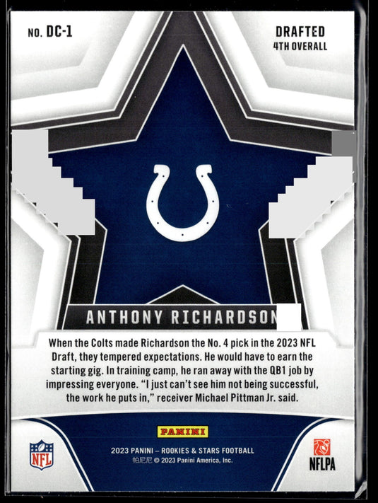 2023 Panini Rookies & Stars #DC-1 Anthony Richardson Draft Class