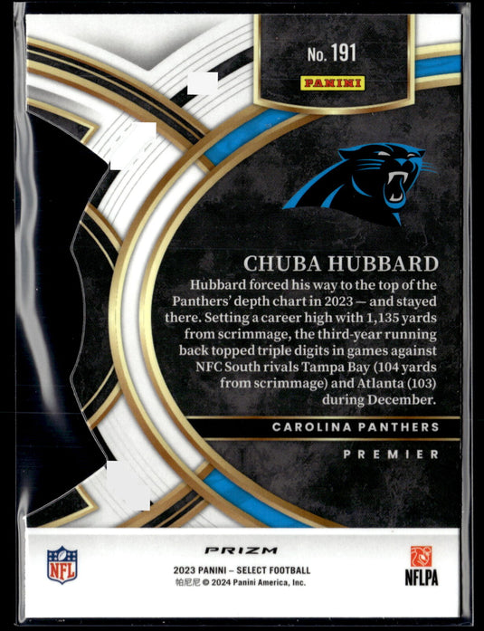 2023 Panini Select #191 Chuba Hubbard Red and Blue Prizms Die Cuts