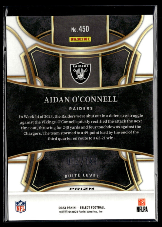 2023 Panini Select #450 Aidan O'Connell Tri-Color Prizms #/149