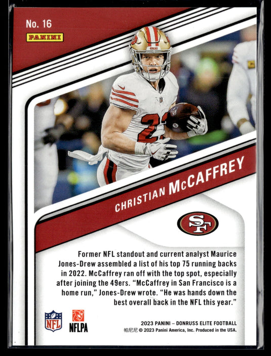 2023 Donruss Elite #16 Christian McCaffrey Orange #/399