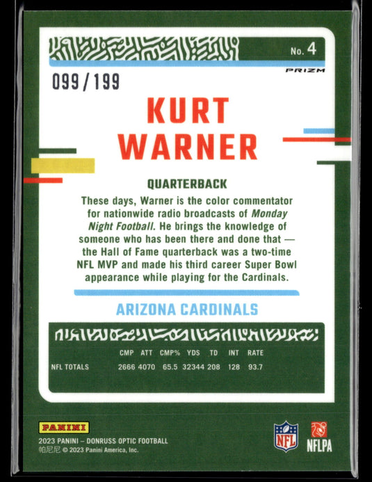 2023 Donruss Optic #4 Kurt Warner Blue #/199