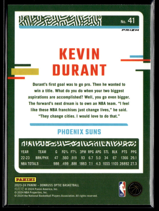 2023-24 Donruss Optic #41 Kevin Durant Blue Velocity