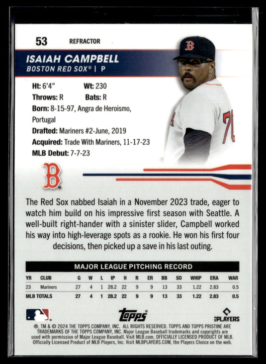 2024 Topps Pristine #53 Isaiah Campbell Pristine Refractor