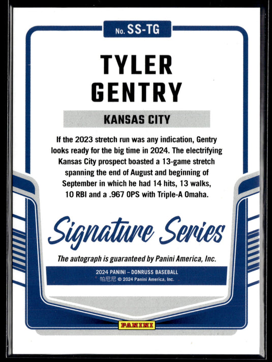 2024 Donruss #SS-TG Tyler Gentry Signature Series Laser