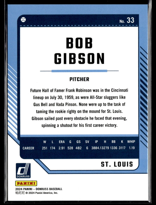 2024 Donruss #33 Bob Gibson Carolina Blue Laser #/249