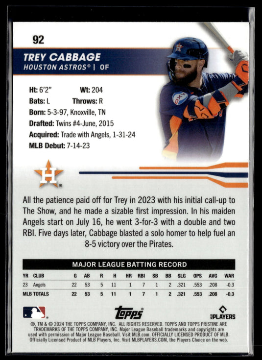 2024 Topps Pristine #92 Trey Cabbage Green Refractors #/150