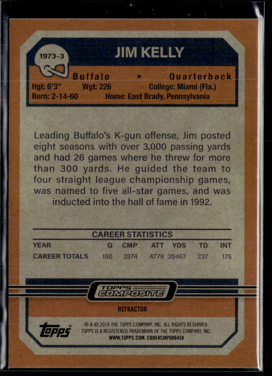 2023 Topps Composite #1973-3 Jim Kelly 1973 Topps Football Refractor