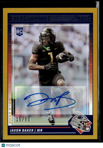 2024 Score #393 Javon Baker Rookie Signatures Gold Zone #/50