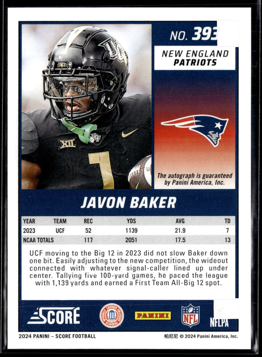 2024 Score #393 Javon Baker Rookie Signatures Gold Zone #/50