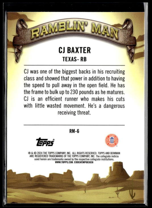 2024 Bowman Chrome University - Ramblin’ Man #RM-6 CJ Baxter