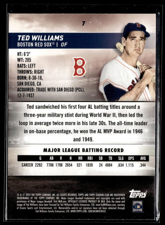 2024 Stadium Club #7 Ted Williams Red Foil